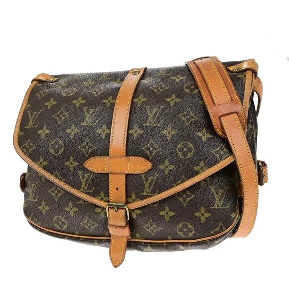 LOUIS VUITTON Logo Saumur 30 Shoulder Bag Monogram Leather Brown M42256 74ED577 - Picture 1 of 16